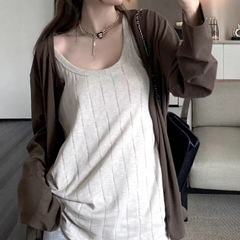 孔真烦呐「咖啡馆常驻客」韩系慵懒休闲套装女美拉德开衫上衣背心