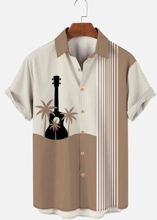 Trend de moda para hombres transfronterizos Camisa de manga corta hawaiana Camisa estampada digital 3D Transfronteriza Amazon