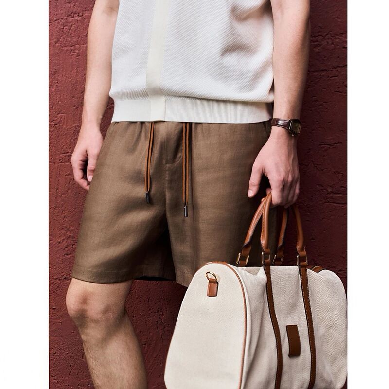 Summer Thin High-Quality Tencel Men's Simple Casual Shorts, Comfortable, Breathable, Skin-Friendly, with Drawstring and Woven Details, Five-Point Length