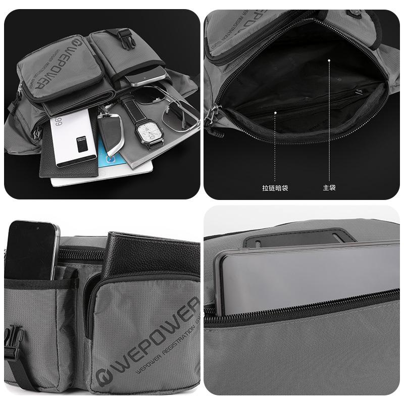 WEPOWER nuevo tipo de bolso de pecho de viaje para hombres, bolso de cintura simple y ligero, bolso de hombro a prueba de agua de moda.