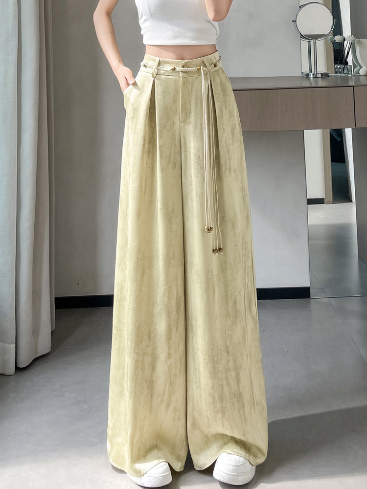 Quần culottes nữ ống rộng cạp cao chất liệu lụa mát mẻ, phong cách dáng suông dài chạm đất — Màu đen thông thường