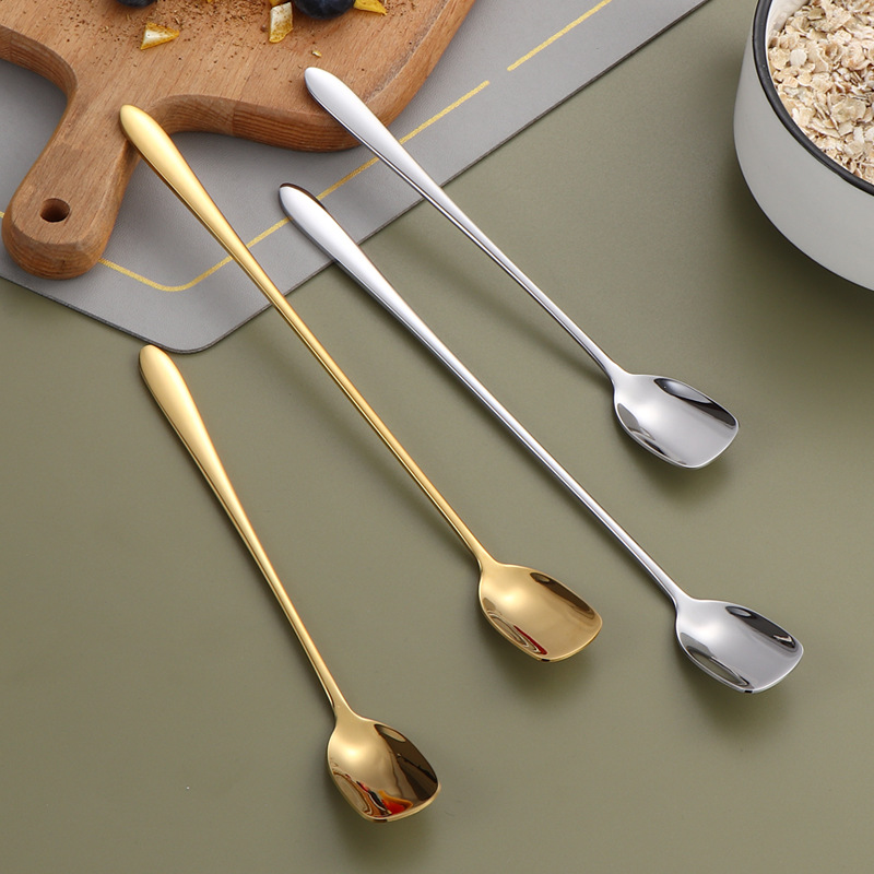 304 cucharas de acero inoxidable creativas chapadas en oro cucharas cuadradas de café té de leche mango largo taza de miel cucharas cucharas cucharas