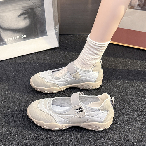 2025 Spring New Soft Sole Flat Open-Toe Breathable Hook-and-Bar Fashion Casual Women's Mary Jane Canvas AGM Single Shoes