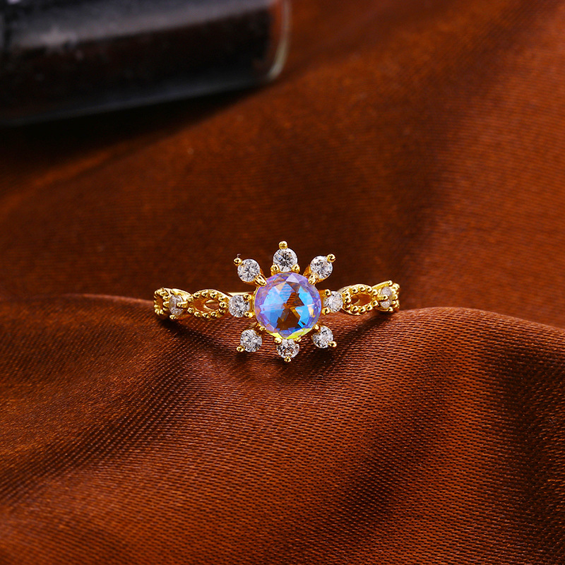 Moonlight Lovers Japanese And Korean Lace Simple Small Fresh Sterling Silver Hand Jewelry Starlight Imitation Moonstone Ring Women's925 Silver