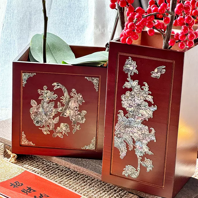蛇年新年春节高级年宵花插花盒中式国风木盒家居客厅装饰摆饰批发