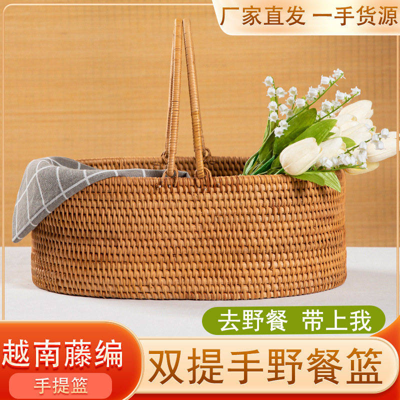 Selección estricta de artesanía vietnamita tela de caña pan de frutas portátiles canasta de picnic canasta de huevos pan al vapor canasta de fresa vegetales