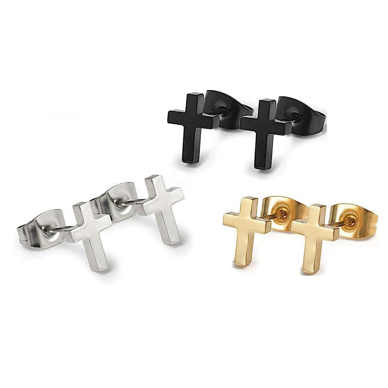 1 Pair Basic Simple Style Commute Cross Plating 304 Stainless Steel Ear Studs display picture 2