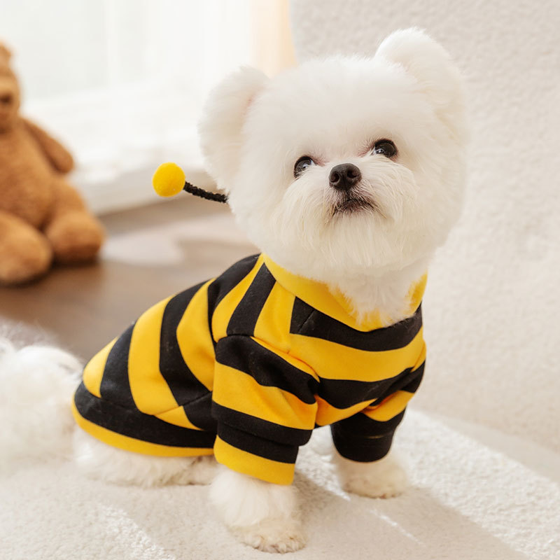 Otoño e invierno lindo abeja pequeña tracción perro suéter gato traje de dos patas mascota Teddy ropa de abrigo