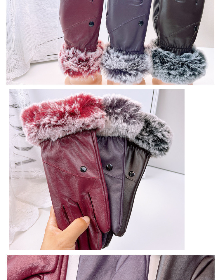 Gants en cuir simples et décontractés pour femmes, gants d'équitation en plein air d'automne et d'hiver pour écran tactile, gants en polaire chauds en PU_voghion.com