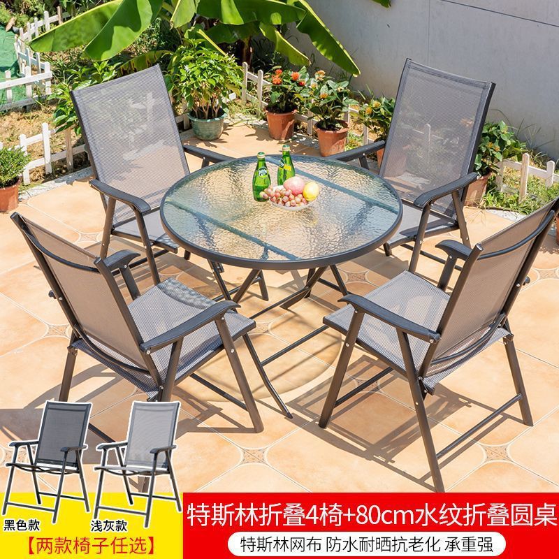 Tesla plegable 4 sillas + mesa redonda plegable de agua de 80 cm