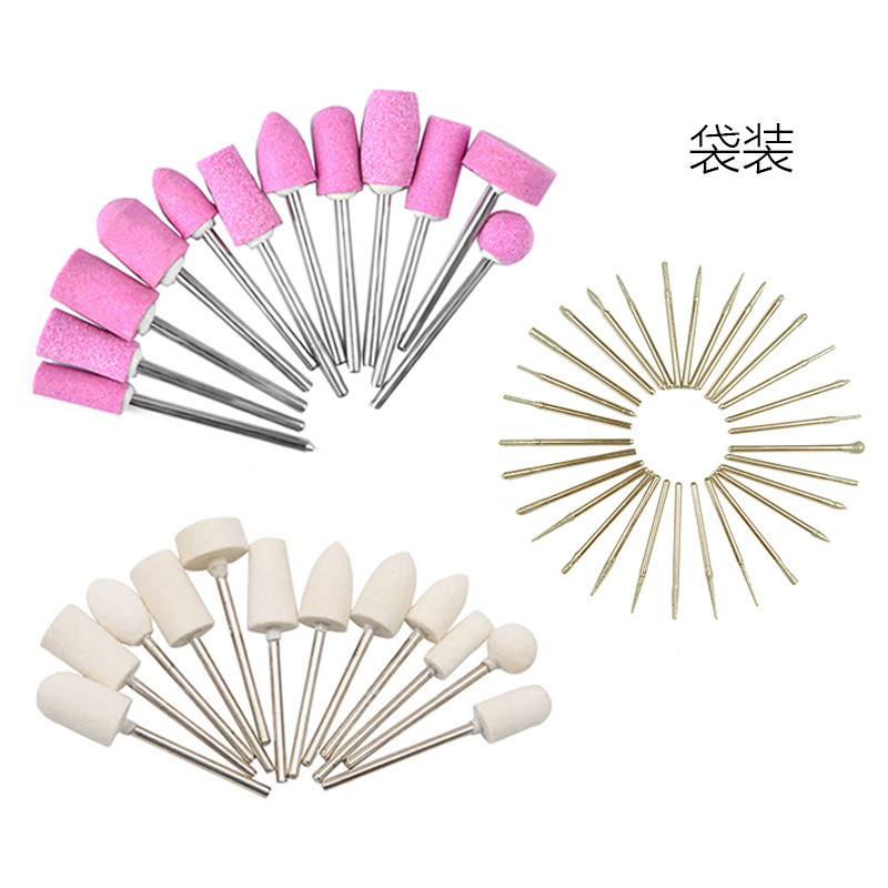 30 Pieces of Diamond Nail Polishing Head Russian Style Front 12-Piece Wool Flint Polishing Head Polishing Tool Set