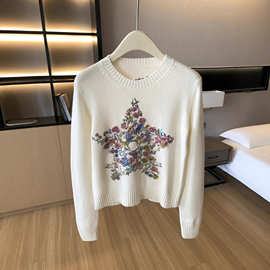 深圳南油欧货法式高端女装星星植物花卉羊绒针织衫毛衣冬