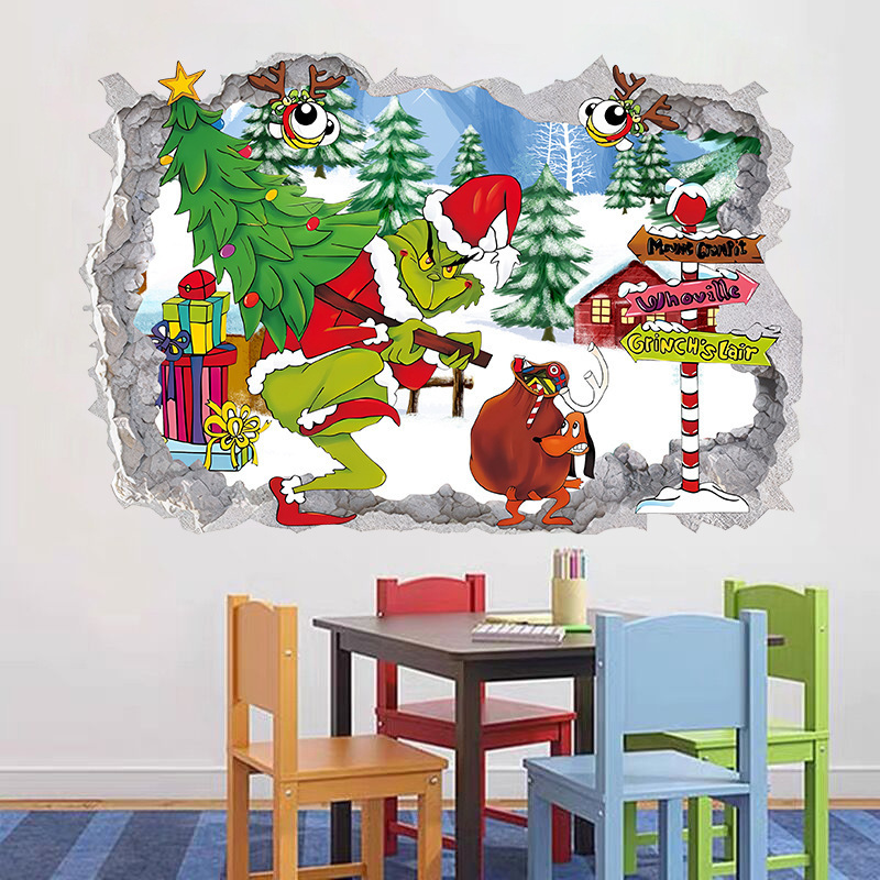 Cross-border wall through Grinch green hair strange wall stickers Christmas wall decoration wall stickers pvc cartoon movie stickers Cross-border wall through Grinch green hair strange wall stickers Christmas wall decoration wall stickers pvc cartoon movie stickers