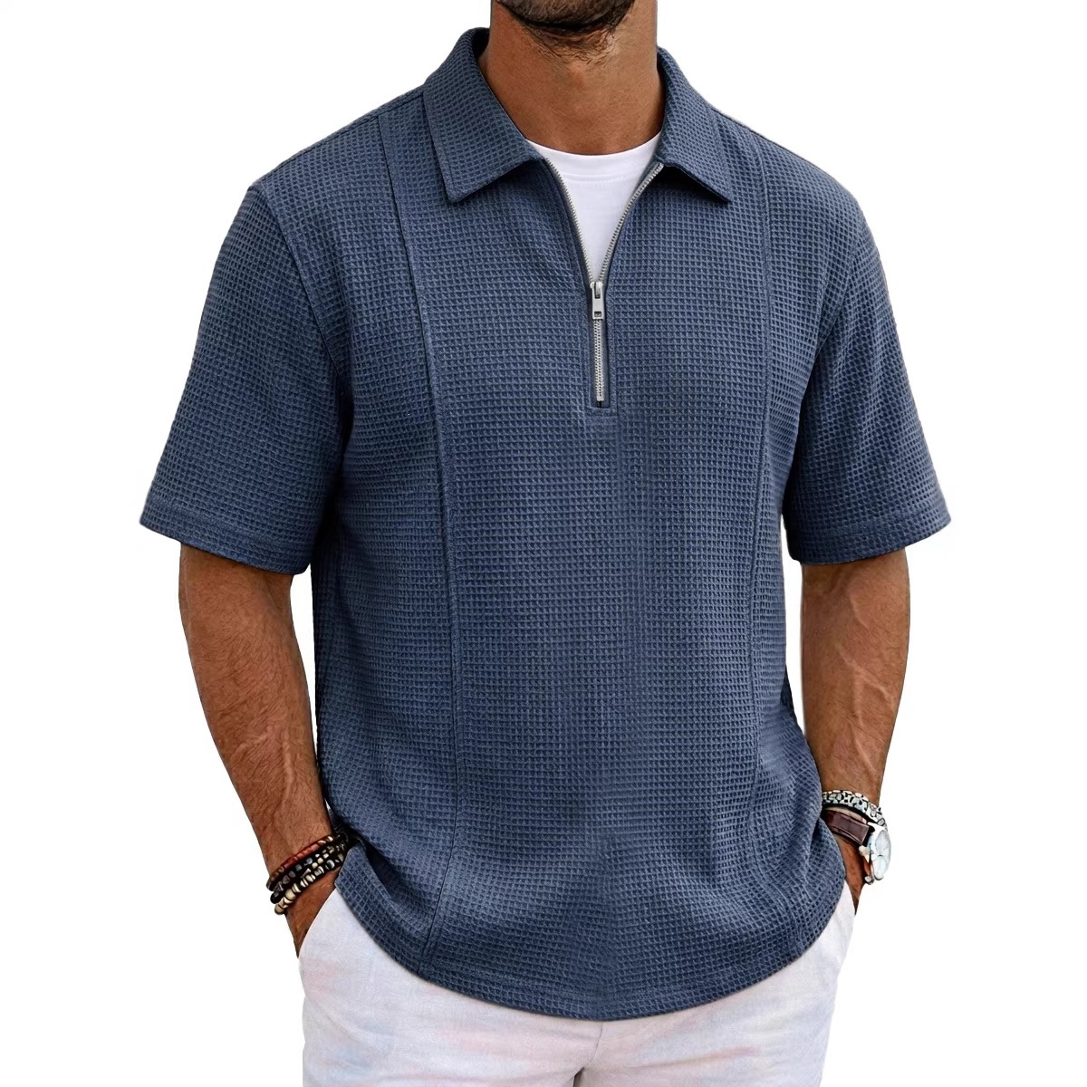 Polo for leisure with zipper