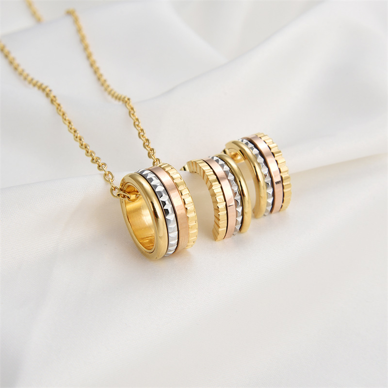 box chain Chain Type 1 Piece, 1 Pair Quantity PVD Coated Real Gold Plated Color Block Stainless Steel Vintage Style Simple Style Waterproof Non Tarnish Earrings Necklace