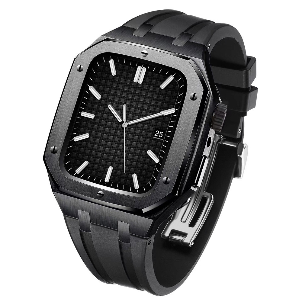 Adecuado para Apple Watch Correa iwatch78 botón de actualización de segunda generación carcasa de acero inoxidable cubierta protectora de caucho flúor