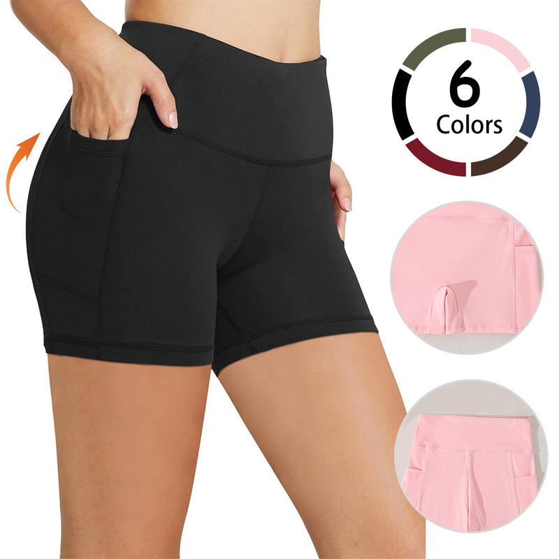 2025 European and American New Style Solid Color Nylon Women's Quick-Drying Yoga Wear Fitness Shorts with Pockets for Outdoor Running Sports