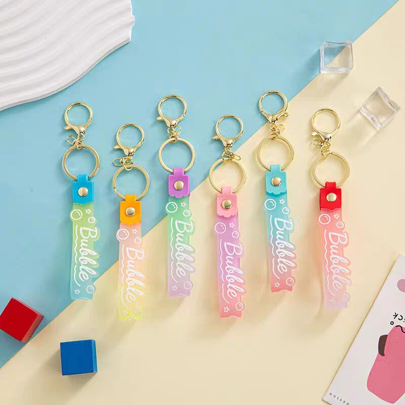 Transparent Candy Gradient Color Bubble Key Rope Pvc Soft Rubber Lanyard Hand Rope Key Chain Pendant Silicone Wristband