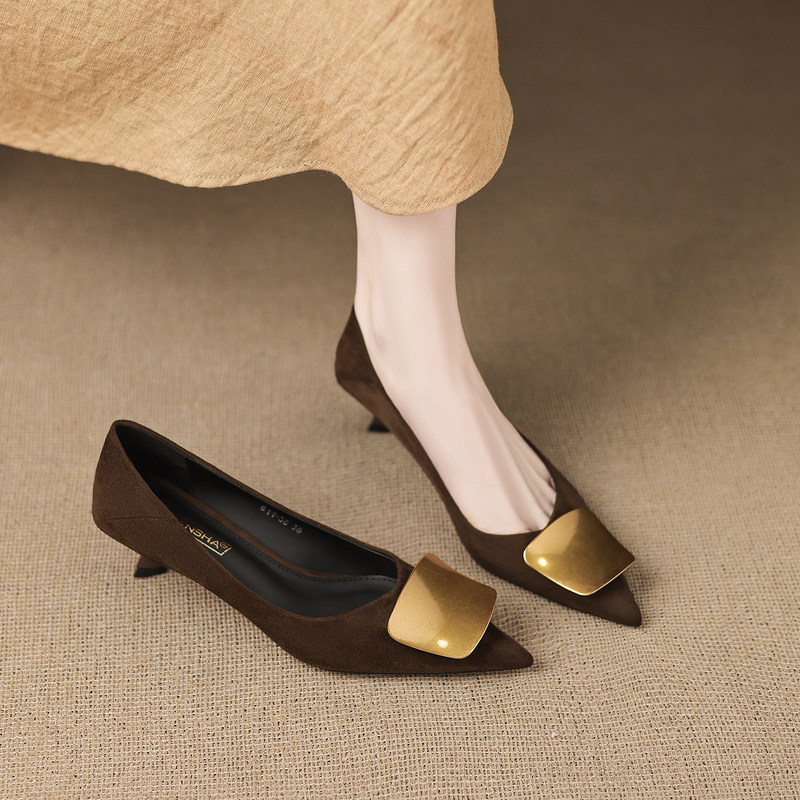 French-Style Elegant Pointed-Toe High-Heeled Shoes for Women, Shallow and Comfortable Commuter Shoes, Wine Glass Heel, Black Work Shoes