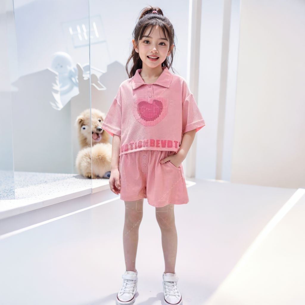 Girls' Summer Outfit Set 2026 New Style Stylish and Fashionable Two-Piece Set of Pure Cotton Short-Sleeve T-Shirts for Big Kids