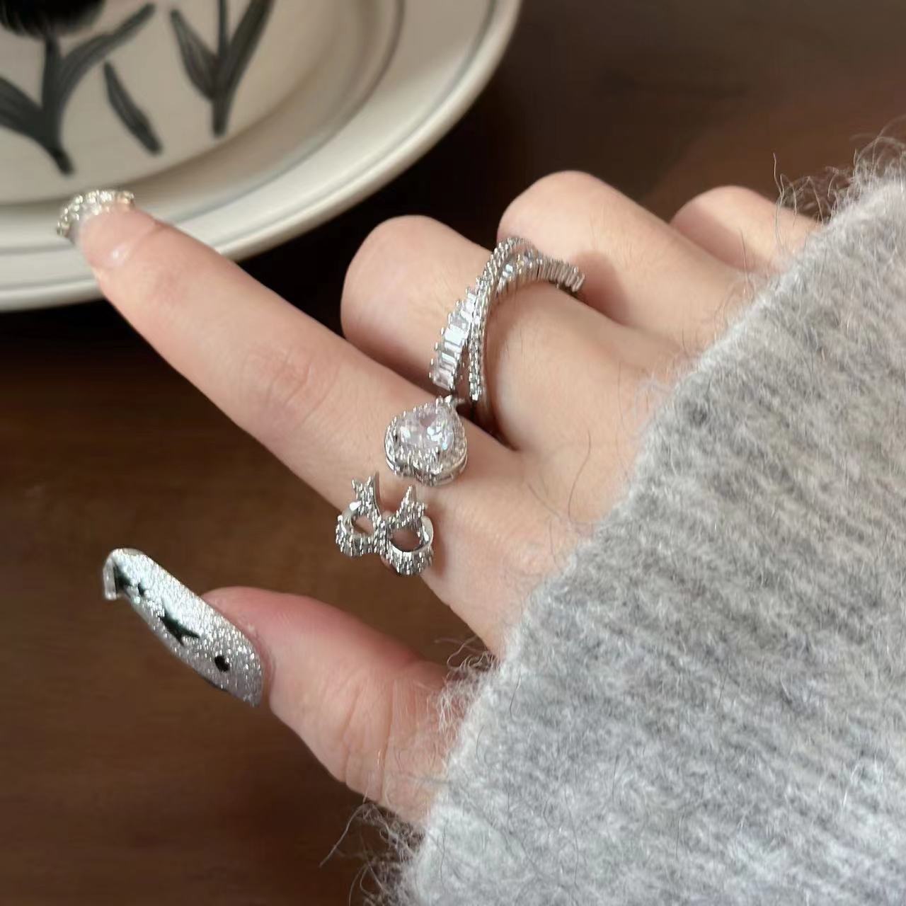 1 Piece Fashion Heart Shape Bow Knot Alloy Plating Zircon Womenu0027S Open Ring