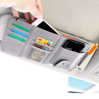 Car-Mounted Storage Double Zipper Bag: Car Glasses Clip/Bill Clip - quality-model-with-zipper-gray