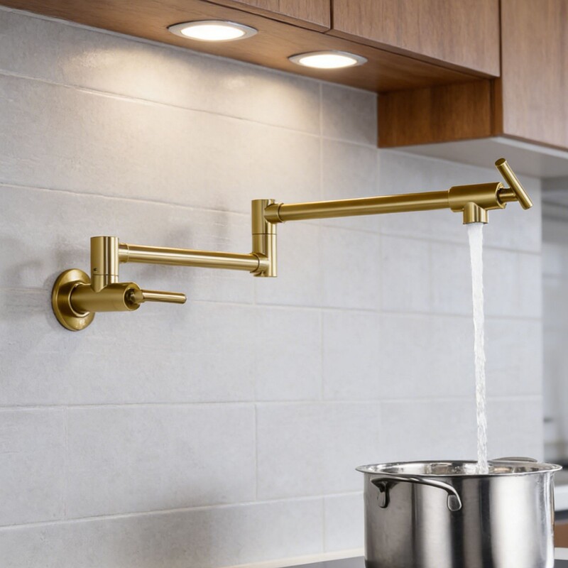 Foreign Trade Wall-Mounted Water Injection Faucet Kitchen 304 Stainless Steel Wall Stove Water Telescopic Swing Single Cold Faucet