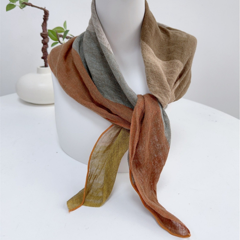 Clearance Welfare Vintage Linen Square Scarf Artistic All-match Women's Summer Neck Protection Cotton Linen Small Scarf Scarf Printed Scarf