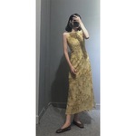 低领改良旗袍裙时尚显瘦雪纺中长款连衣裙女夏2018新款