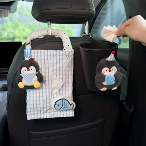 2026 New Penguin Car Trash Bin and Tissue Box 2-in-1 Front and Rear Seat Tissue Hanging Bag Cute Car Storage