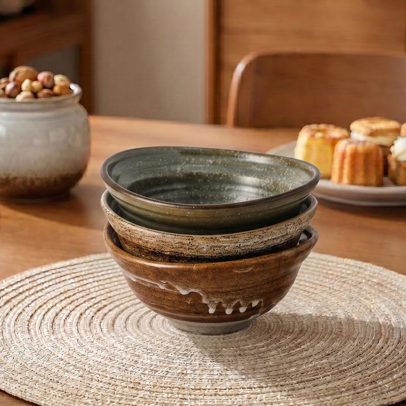 Cross-border Japanese-style vintage ceramic bowl, handmade clay bowl for home use, high aesthetic value, suitable for serving dishes, soup, noodles, and ramen, wholesale Cross-border Japanese-style vintage ceramic bowl, handmade clay bowl for home use, high aesthetic value, suitable for serving dishes, soup, noodles, and ramen, wholesale