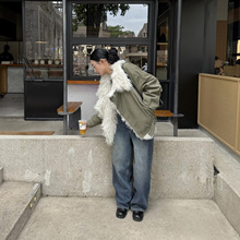 IN.choose u 笑笑家2025冬季韩系都市休闲潮流毛领夹棉牛仔外套女