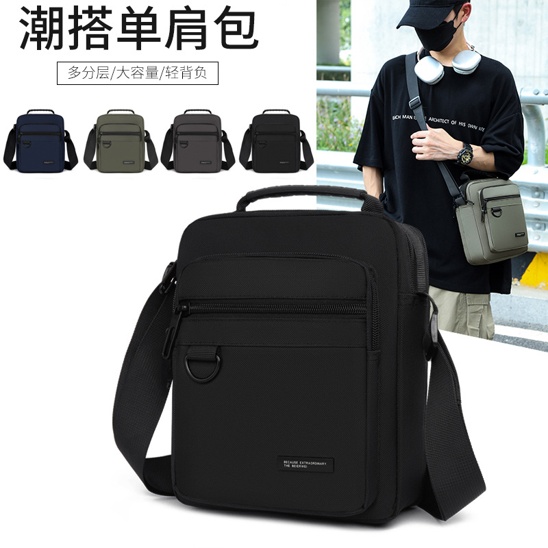 New Men's Shoulder Crossbody Handbag Scratch-Resistant Anti-Water Splashing Multi-Layer Large Capacity Korean Style Casual Bag Cross-Border