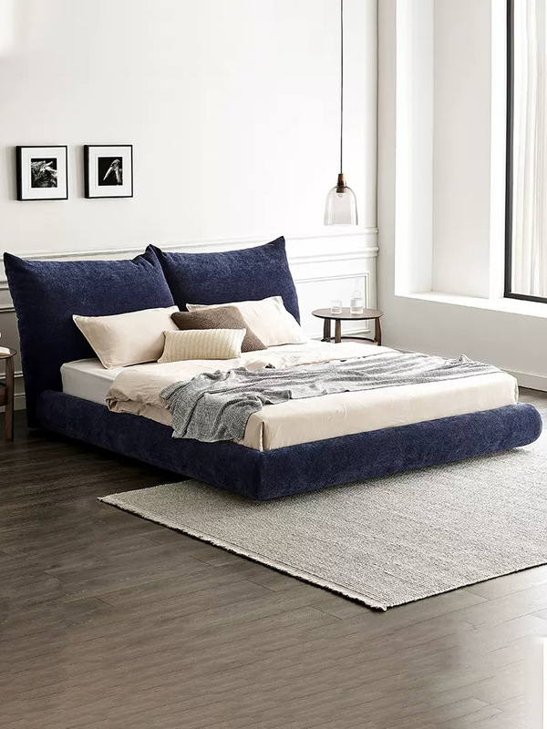 Italian Minimalist Light Luxury Modern Simple Original Petal Bedside Chenille Velvet Fabric Soft Package Double Bed Master Bedroom Bed