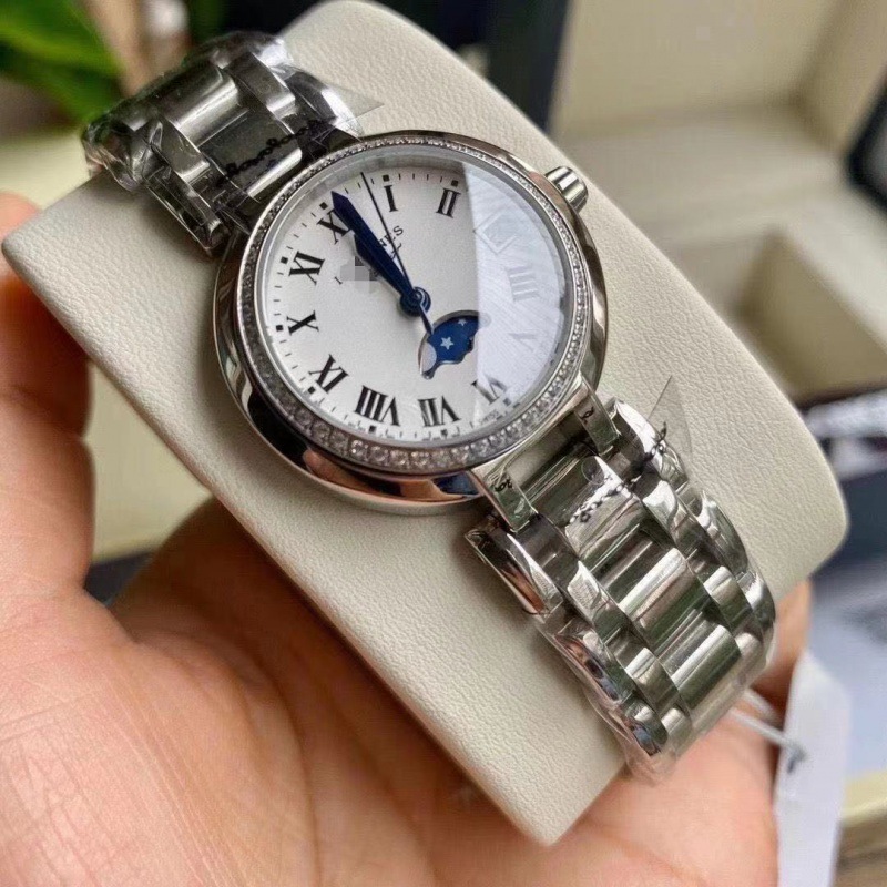 다이아몬드가 세팅된 외부 링, 실버 케이스, 로마 스케일 문 페이즈