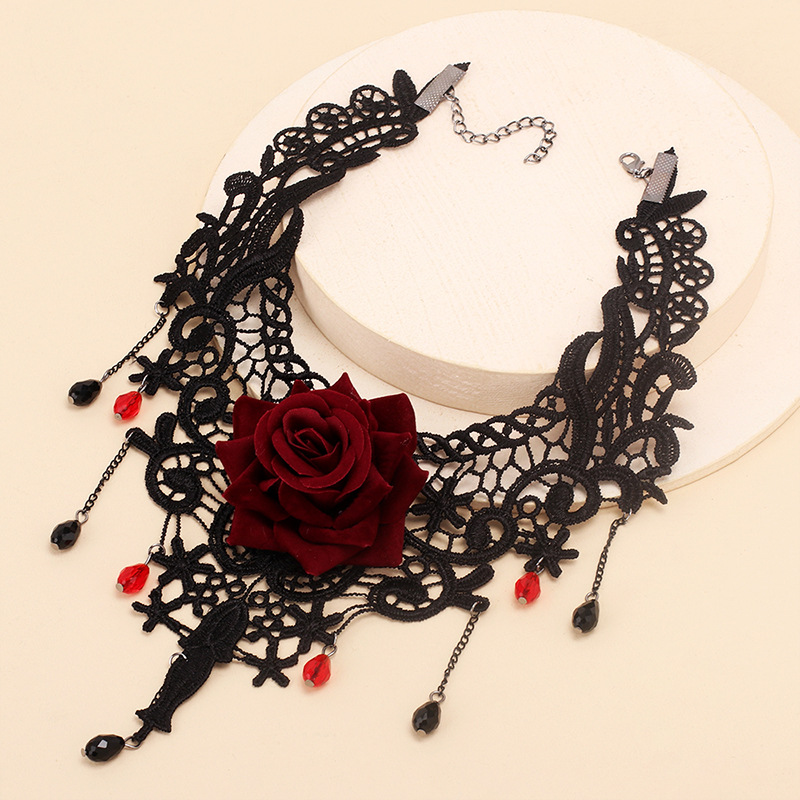 Gothic Lace Rose Necklace Tassel Choker Necklace Necklace display picture 4
