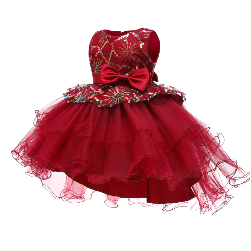 girl princess Four seasons vest Europe and America Western style full dress Tailing Dress girl David children Wedding dress