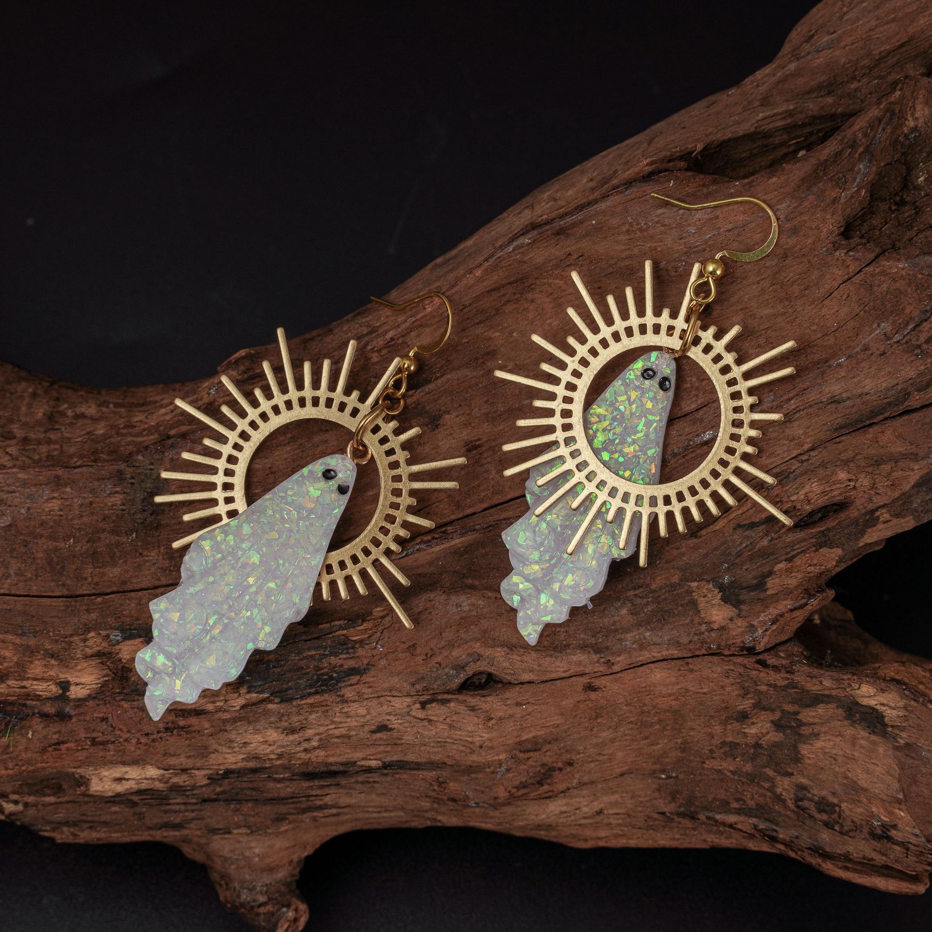 Holiday, Festival Occasion Resin, Copper, Brass Material Halloween Festival Ghost Tree Resin Copper Brass Gothic Retro Punk Drop Earrings Earrings