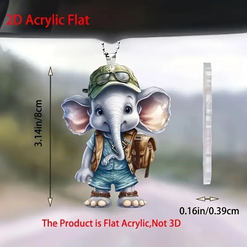 2D creativo nuevo lindo elefante regalo de vacaciones colgante acrílico plano transfronterizo colgante de espejo retrovisor interior