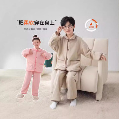子供用パジャマセット秋冬新作韓国版男の子女の子純色フリース保温厚手ホームウェアセット