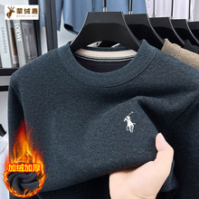 双面加厚加绒羊毛奥粒绒刺绣工艺男士冬季卫衣圆领T恤衫打底衫男