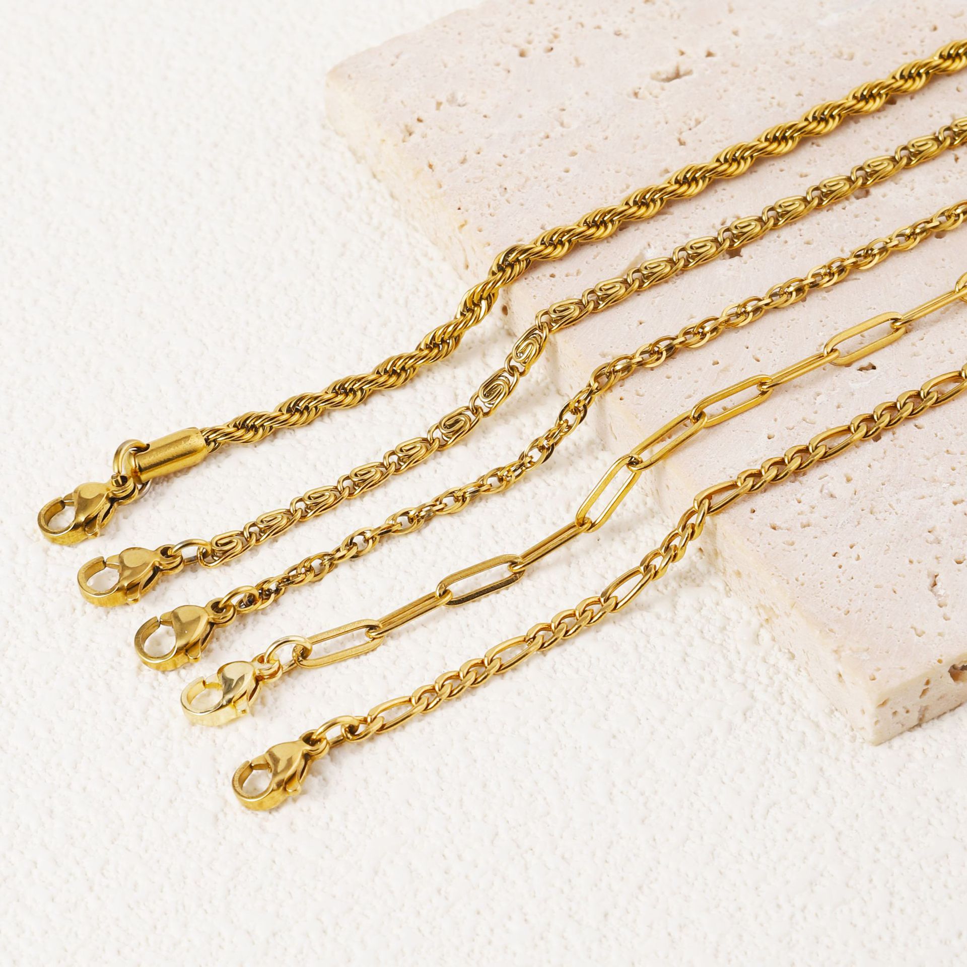 10g Weight PVD Coated Gold Plating Process Real Gold Plated Plating Material Bracelets, Chain Bracelet Classification 304 Stainless Steel Chain Material Twisted Rope Chain, snake chain Chain Type 1 Piece Quantity Daily Occasion 304 Stainless Steel Material Solid Color Pattern All Seasons Season Women's Gender Plating Design Simple Style Style Simple Style Solid Color 304 Stainless Steel 18K Gold Plated Twisted Rope Chain Snake Chain Bracelets Chain Bracelet In Bulk 6