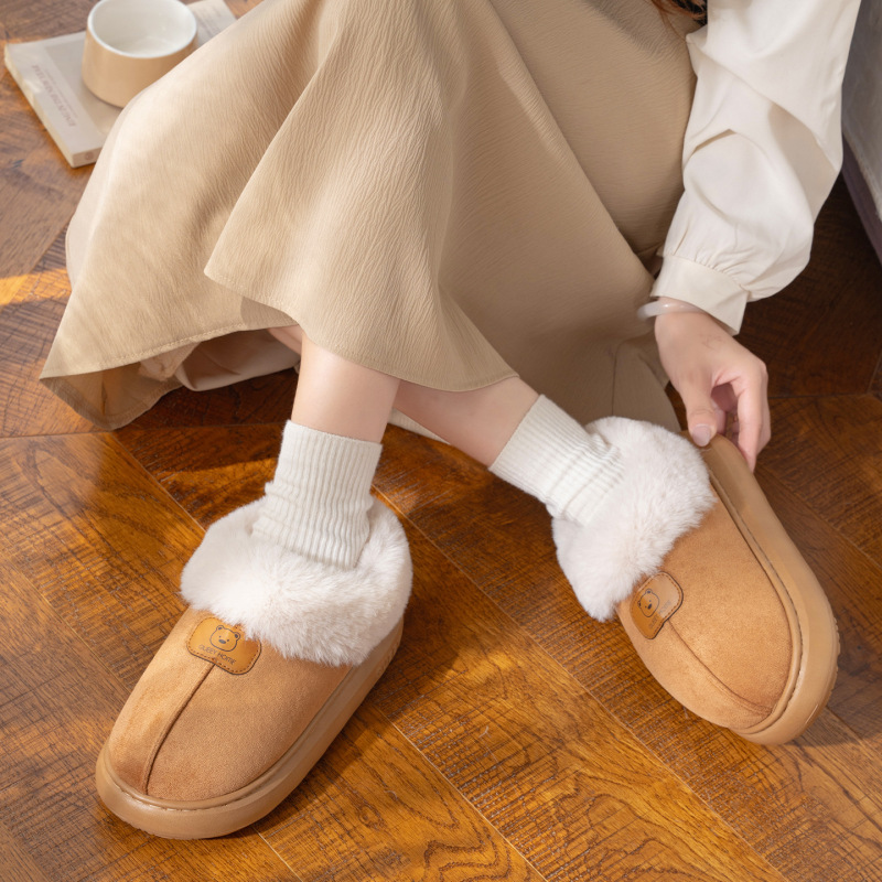 棉鞋女款2025新款包跟秋冬季外穿防滑加绒加厚底踩屎感毛绒棉拖鞋|undefined