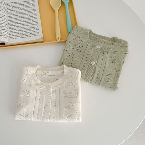 Men's and women's baby knitted cardigan hollow cute bear baby air-conditioning clothing outer wear thin breathable sun protection clothing jacket