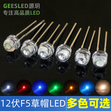 led灯珠12伏超高亮4.8mm草帽插件led汽车灯9-13V散光F5发光二极管