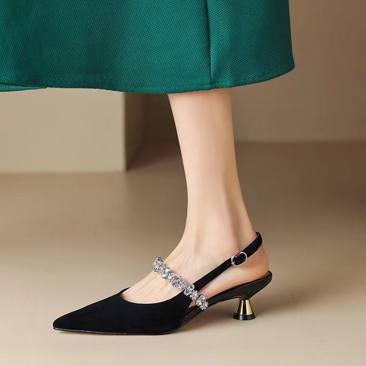 Sandali sottili giganti in argento con strass francesi 2024 scarpe a punta in morbida pelle cava piccole scarpe in pelle con tacco piccolo per le donne estive_voghion.com