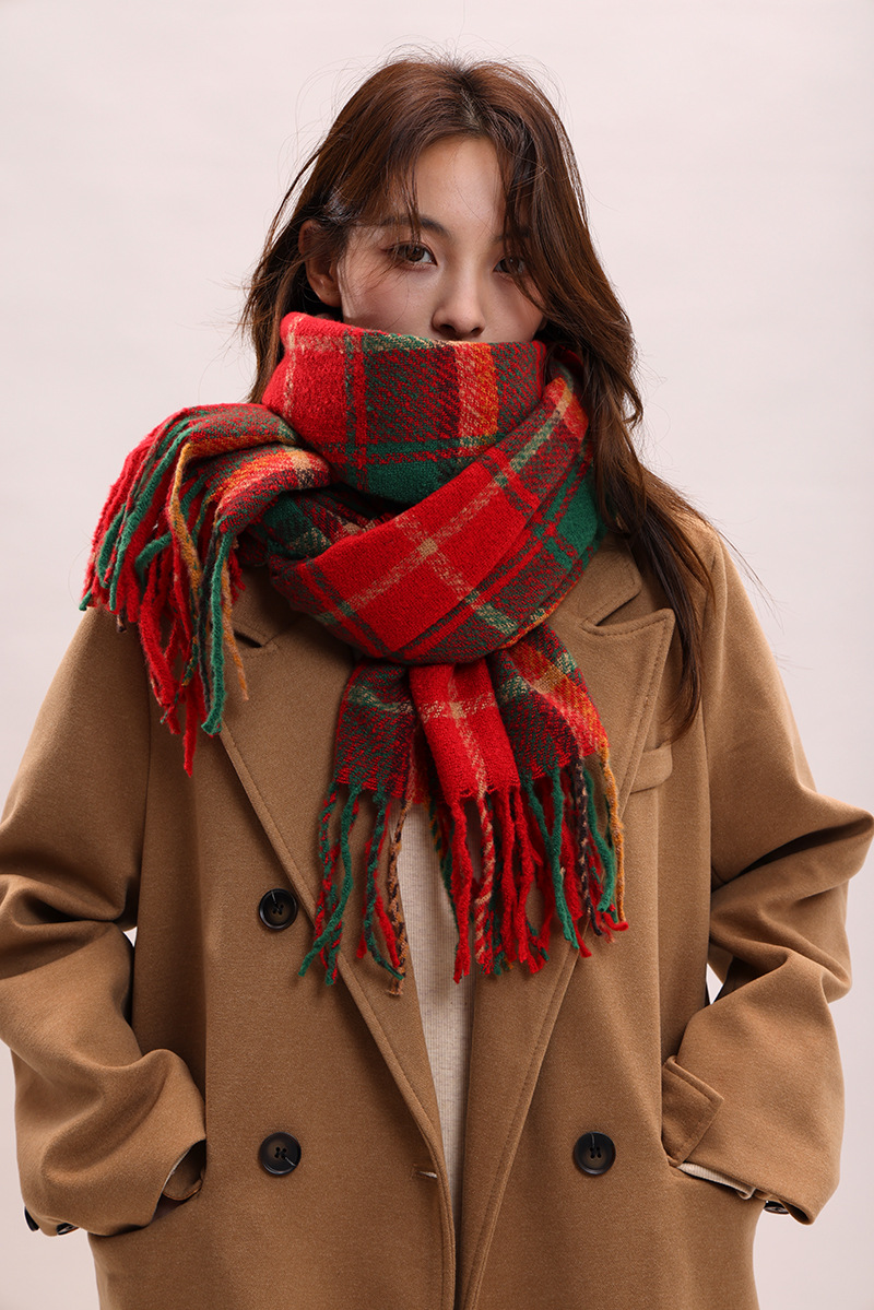 Châle à carreaux, polyvalent automne hiver, classique de Noël version coréenne 2024, nouveau châle, écharpe haut de gamme et chaude pour_voghion.com