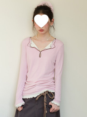 春と秋の新商品の純欲風ギャル純綿長袖tシャツの女性がスリムに見えるデザイン感があります。