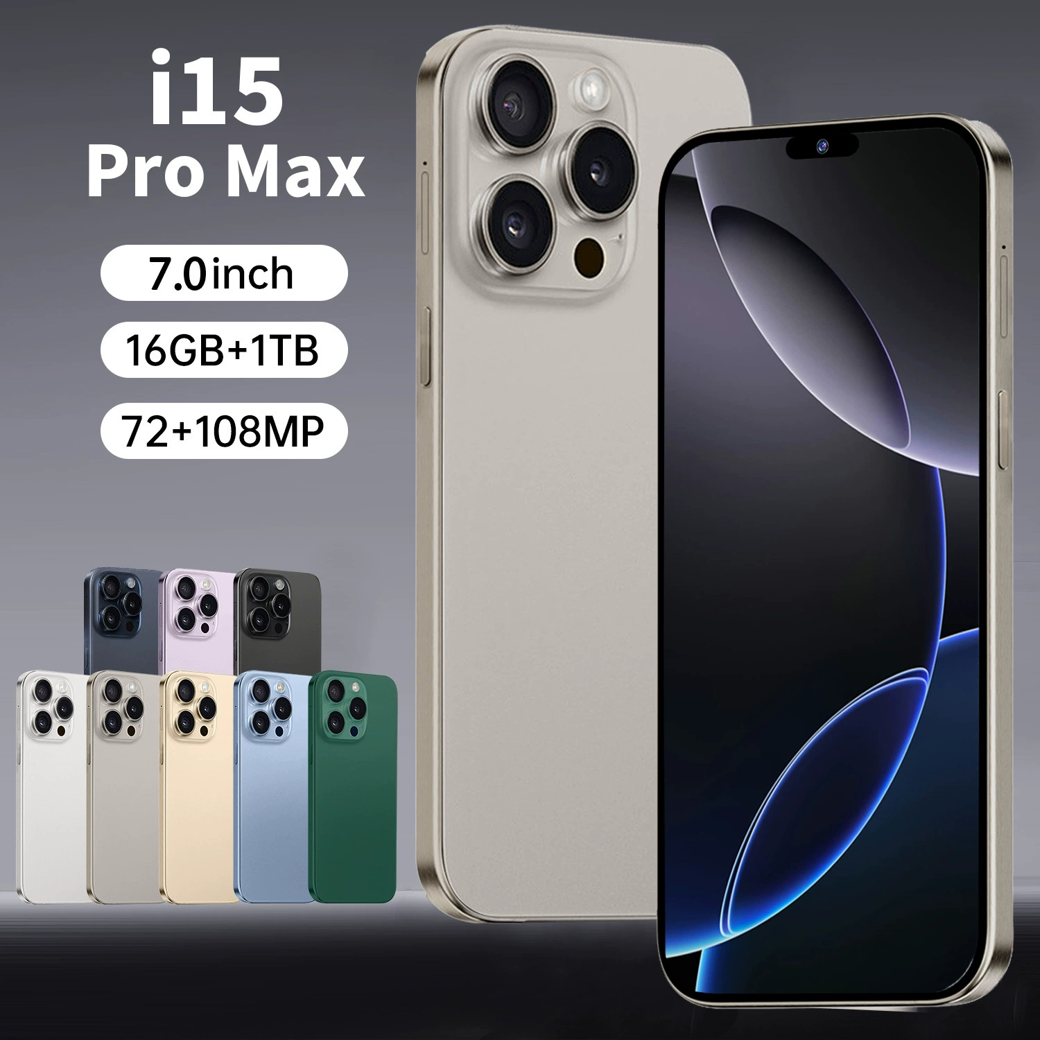 Смартфон i15 Pro Max, 7,0-дюймовый экран, 16 ГБ + 1 ТБ, двойные камеры 72/108 МП