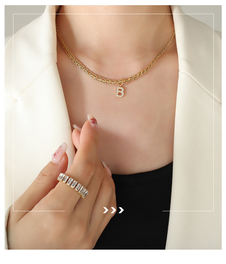 15g Weight Water Plating, Vacuum Plating Gold Plating Process 18K Gold Plated Plating Material Wholesale Jewelry Fashion Letter 304 Stainless Steel Copper Zircon 18K Gold Plated Plating Pendant Necklace